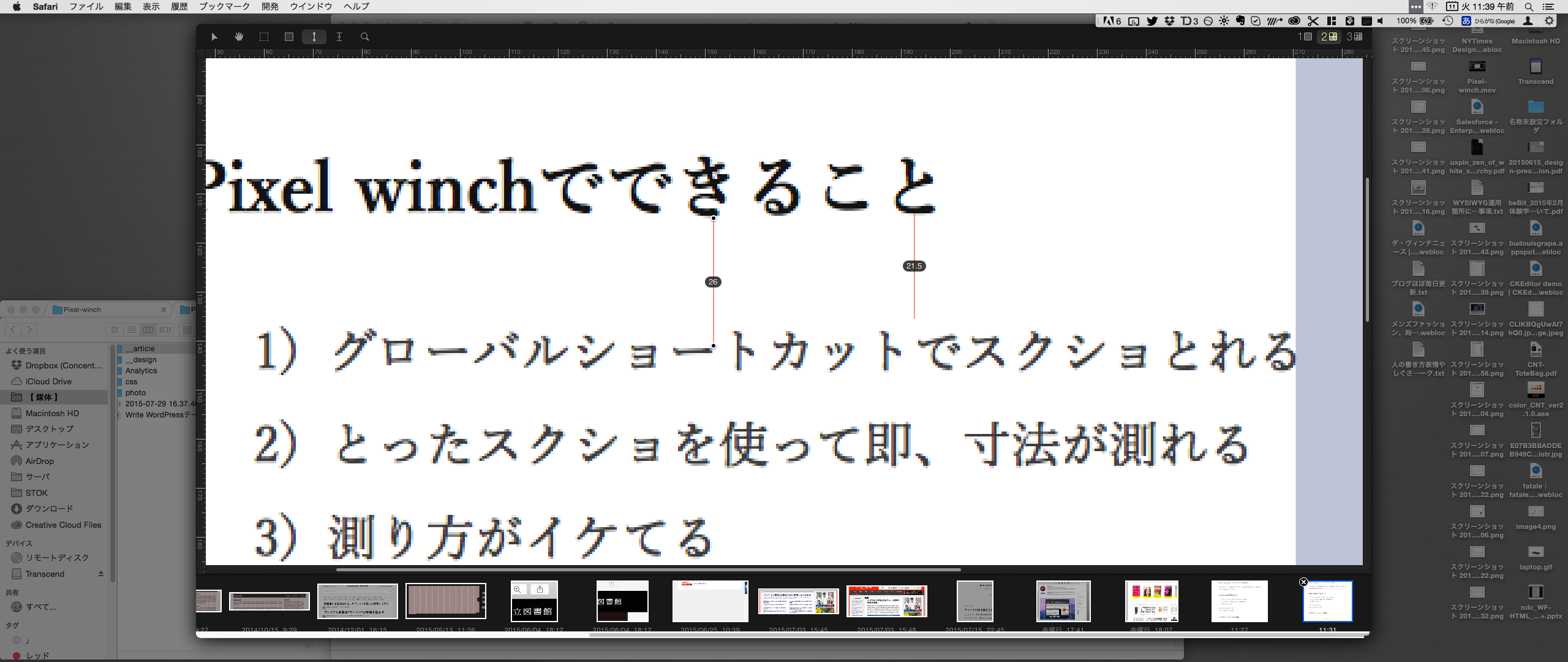 撮ったキャプチャがすぐに開かれ、採寸モードに